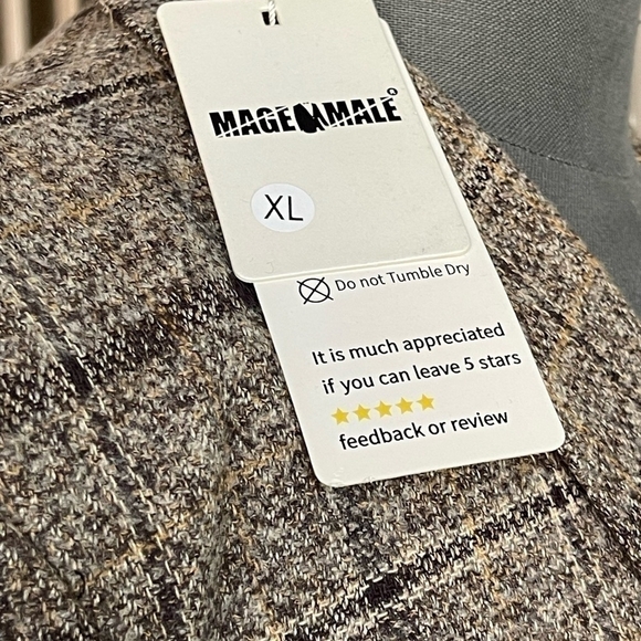 MAGE MALE Check Blazer Single Button Front Tweed Suit Jacket Men’s Jacket - Picture 4 of 7